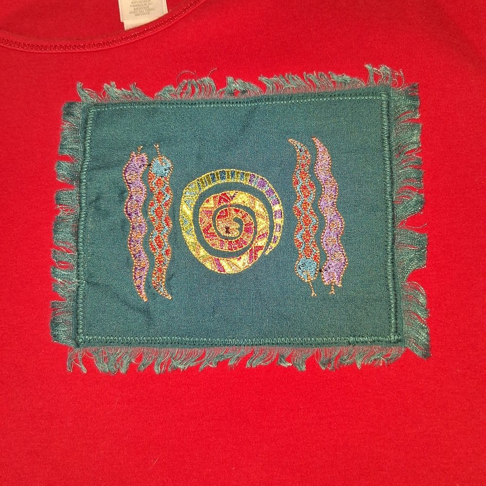 Vintage 80s Carole Little Sport Red 2XL Tee With Embroidered Snake Patch - Picture 2 of 5